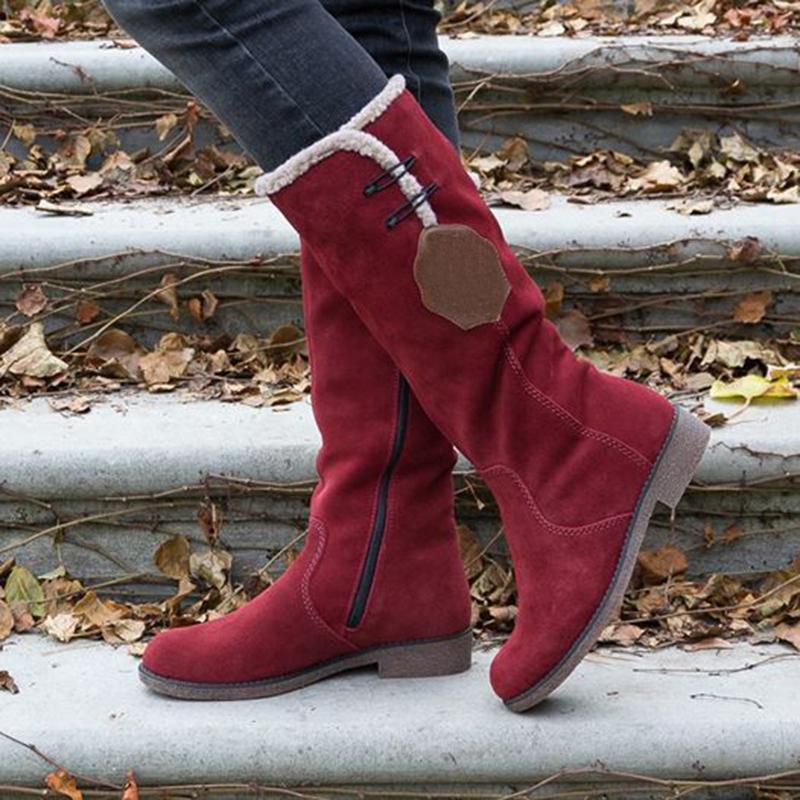 Low Heel Snow Boots Artificial Suede Zipper Winter Boots