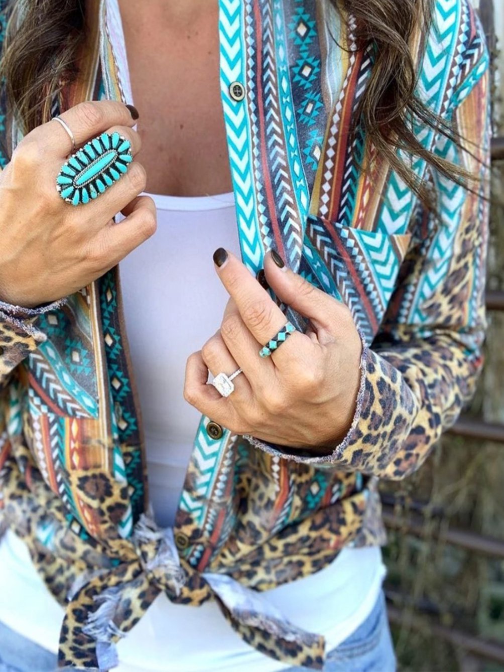 Leopard Long Sleeve Cotton-Blend Shirts & Tops