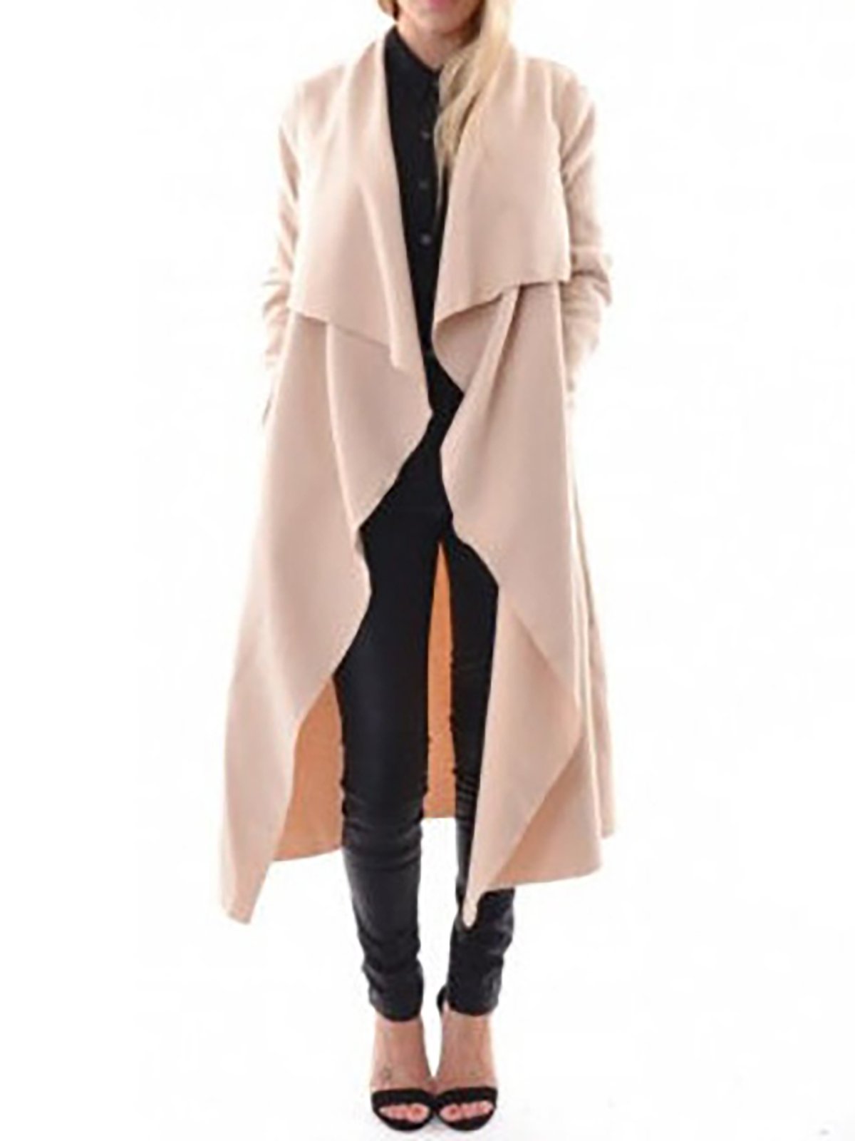 Long Sleeve Shawl Collar Casual Solid Trench Coat