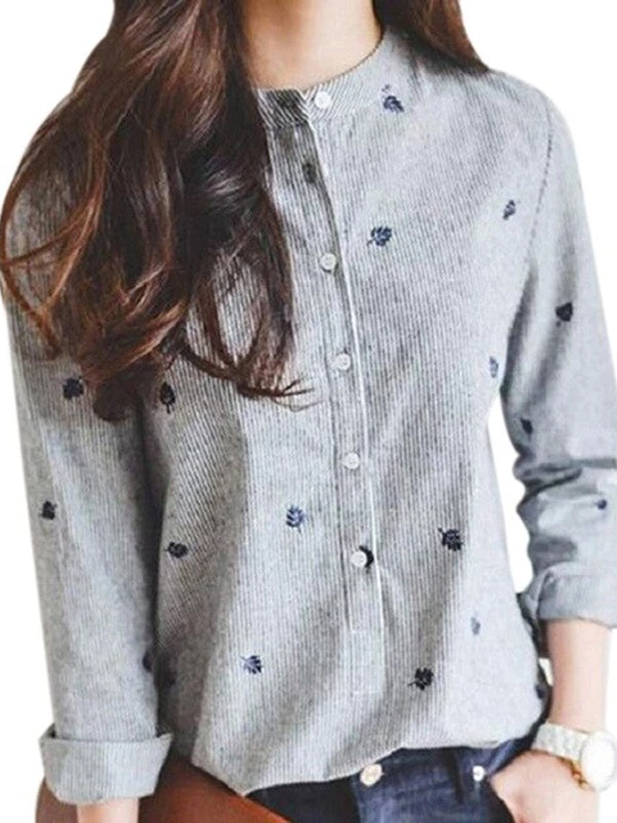Embroidery Long Sleeve Blouses Casual Blouse