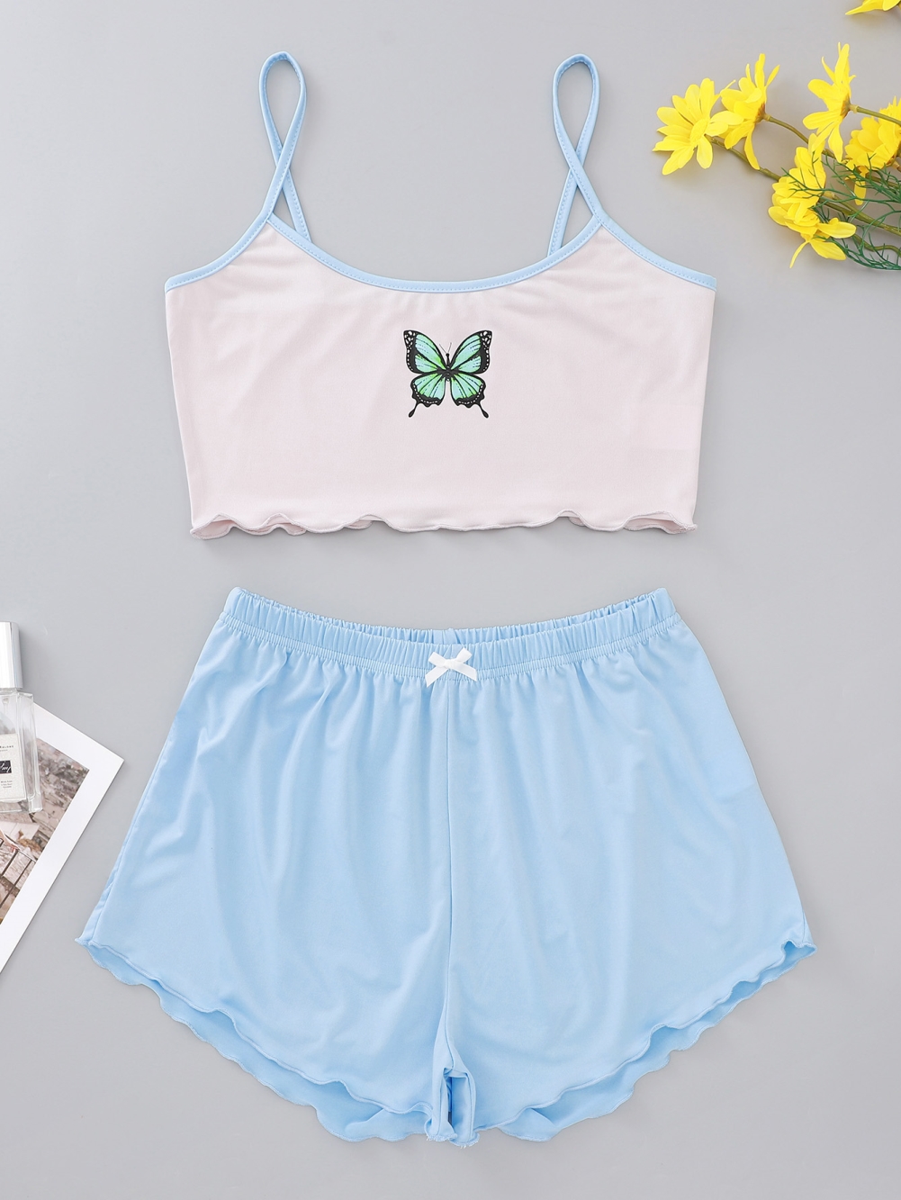 Women Summer Print Two Piece Shorts Pajama Set