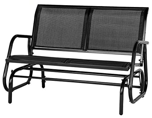 Esright 2 Seats Outdoor Glider Bench, Patio Glider Loveseat Chair with Powder Coated Steel Frame, Porch Rocking Glider for 2 Person
