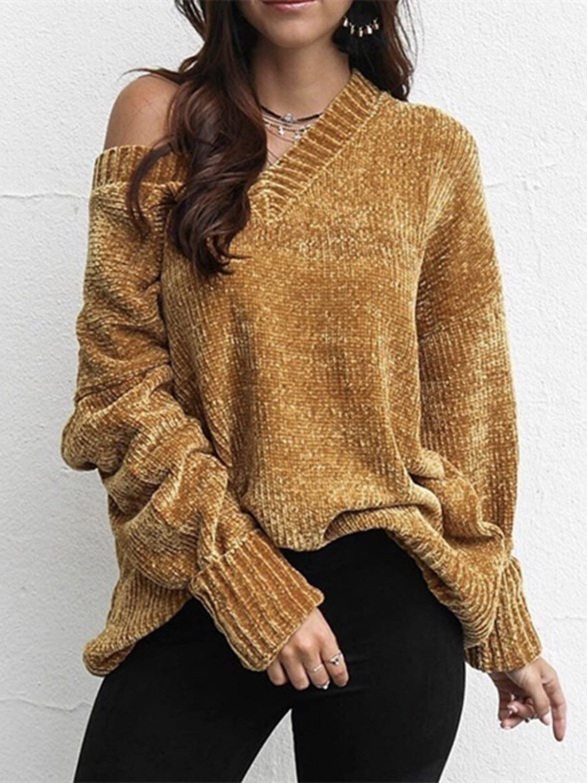 Vintage Long Sleeve V Neck Sweaters