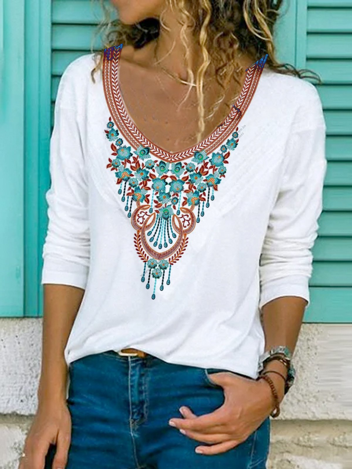 Long Sleeve V Neck Jersey Shirts & Tops