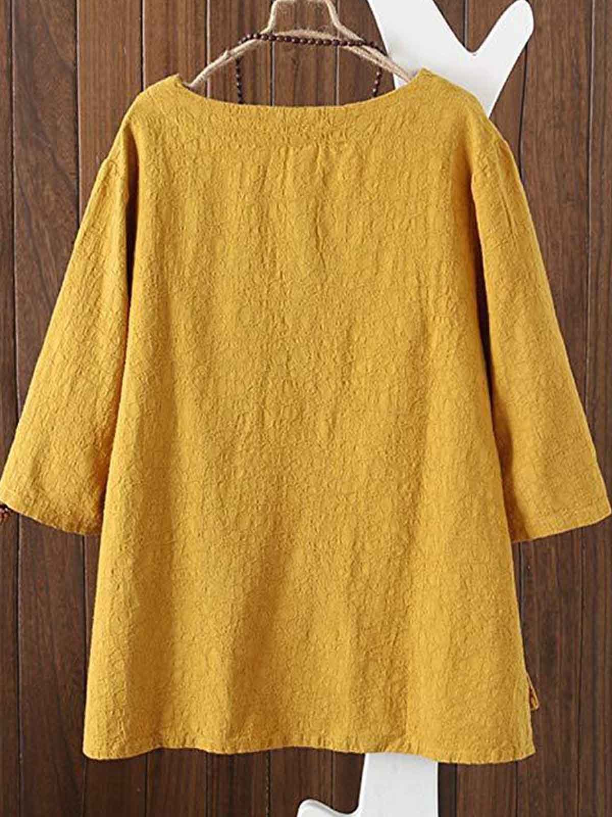 Half Sleeve Cotton-Blend Asymmetrical Casual Shirts & Tops