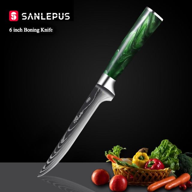 1-10 Pcs Chef Knife Set Kitchen Knives Laser Damascus Pattern Sharp Japanese Santoku Knife
