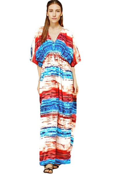Multicolored Tie Dye Print Kaftan Maxi Dress