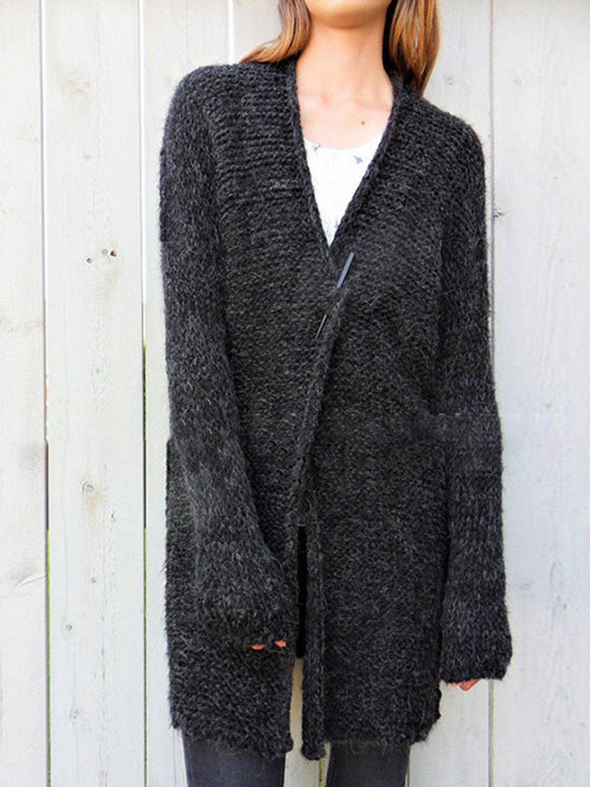 Eyelet Solid Casual Long Sleeve Mohair Fashion Cardigan