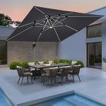 10′ Double Top Deluxe Solar Powered LED Square Patio Umbrella – Grey
