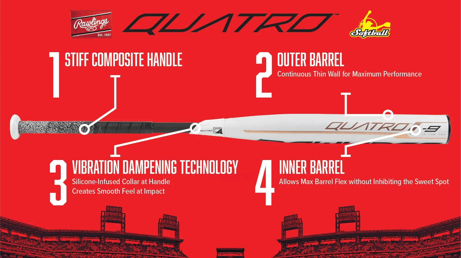 Rawlings Quatro Fastpitch Bat -10 32 in. 22oz