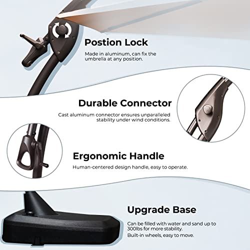 Grand Patio Deluxe NAPOLI 11 FT Curvy Aluminum Offset Umbrella, Patio Cantilever Umbrella with Base