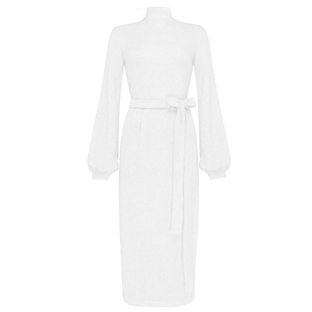 Falls Elegant Plain Midi Dress with Belt