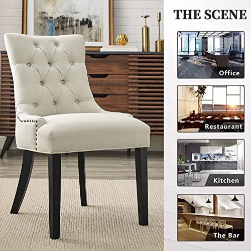 Dining Accent Chairs Set of 4 Beige Fabric Dining Chairs