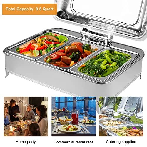 Dish Buffet Set 3 Pan 9.5 Quart Food Warmer Buffet Servers and Warmers