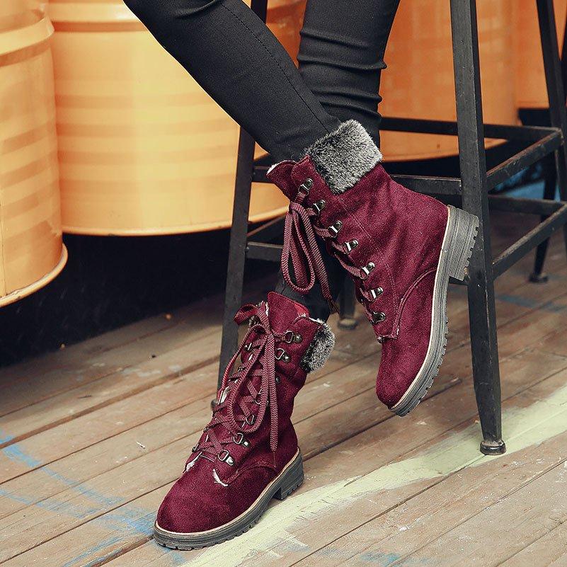 Women's Boots Lace-Up Yellow Casual Round Toe Low Heel Boots