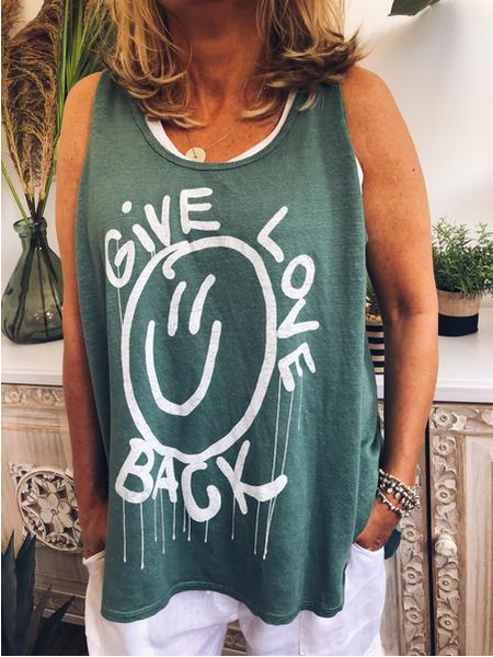 Letter Sleeveless Printed Shirts & Tops