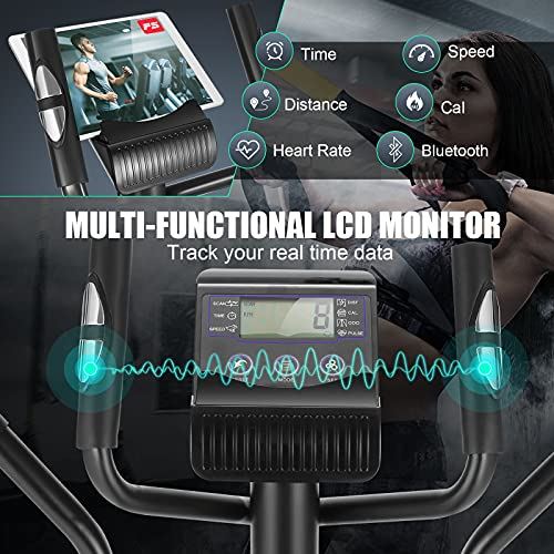 FUNMILY Elliptical Machine �C 8 Level Magnetic Resistance, APP Connect, Multi-Function- Black