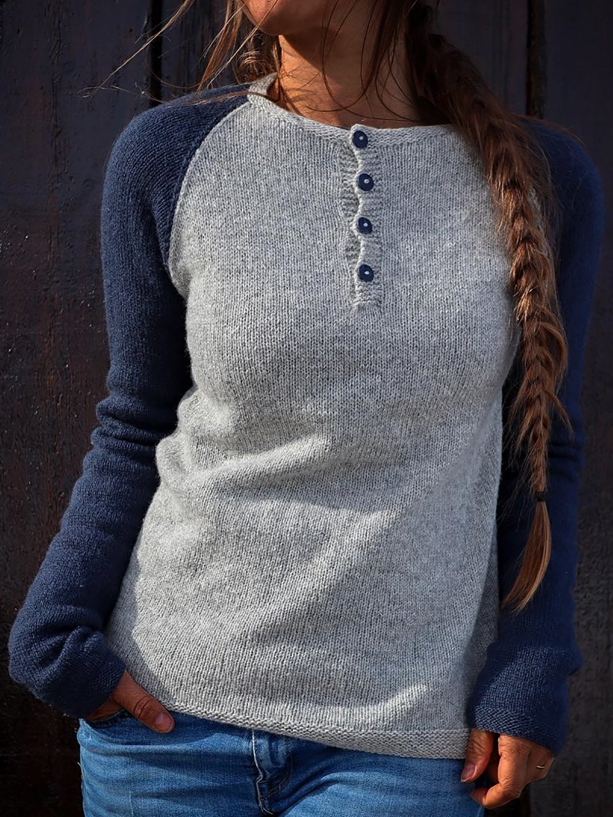 Color Block Button Down Sweater