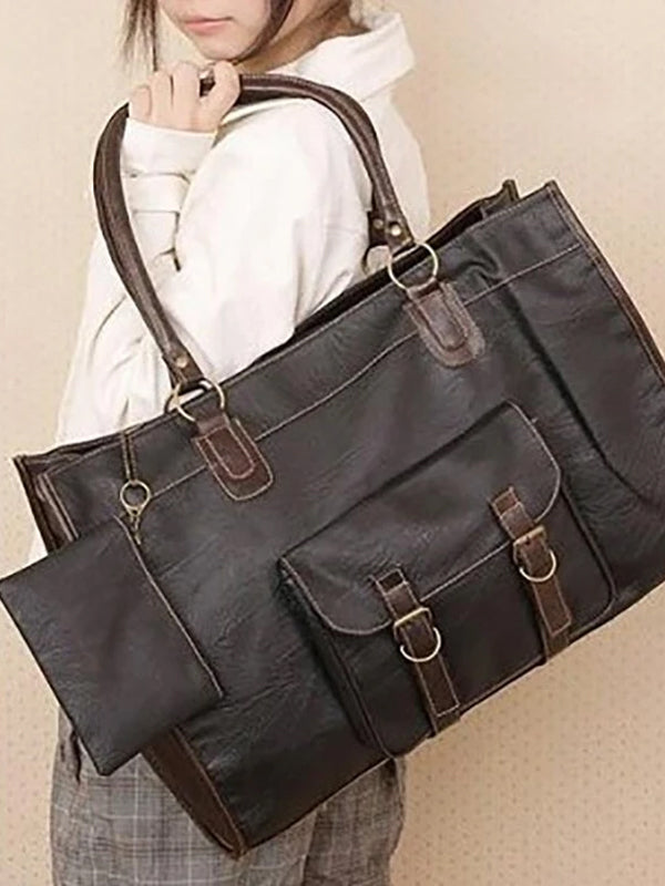 Vintage Women PU Leather Large Bags Shoulder Handbag Travel Tote Purse Book Bags
