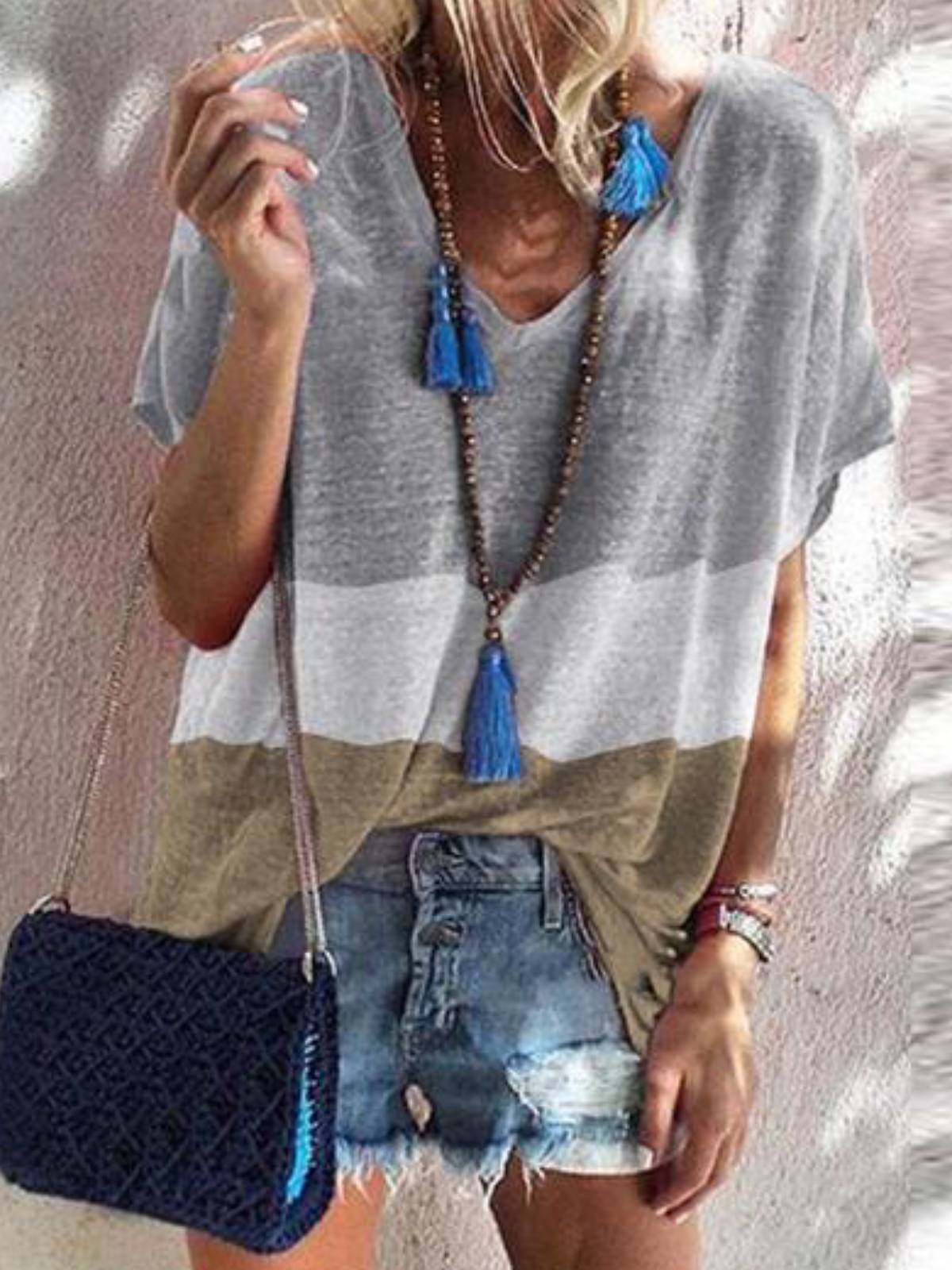 Short Sleeve Cotton-Blend Casual Shirts & Tops