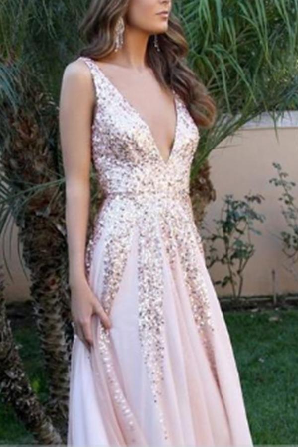 Fashion Sexy V Neck Sequined Sleeveless Slimming Maxi Dress