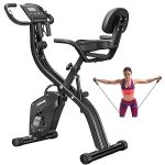 Folding Exercise Bikes DISPANK 3-in-1 X-Bike Indoor Recumbent Exercise Bikes, Sturdy Foldable Stationary Bike with Arm Resistance Band