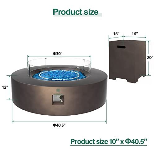 UPHA 42” Patio Propane Gas Concrete Fire Pit Table, Round with Wind Guard and Fire Table Tank, 50000 BTU Auto-Ignition Fire Table, 42”L x 42”W x 13”H, Brown