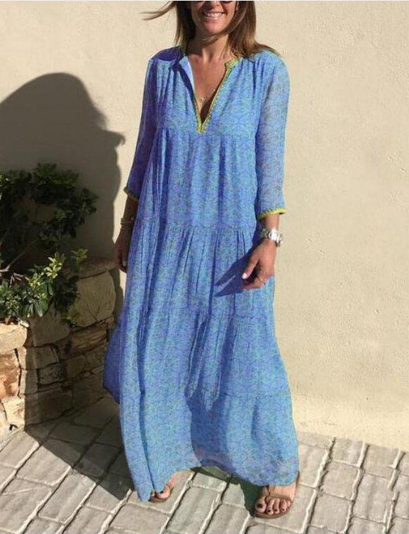 Boho Floral A-Line Long Sleeve Chiffon Dresses