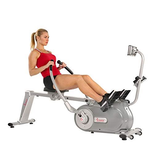 Sunny Health & Fitness Full Motion Magnetic Rowing Machine Rower with Advanced LCD Display, Elevated Seat