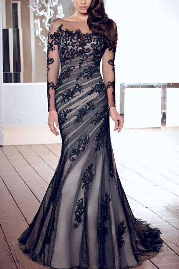 Fashion Lace Gauze Slim Evening Dress