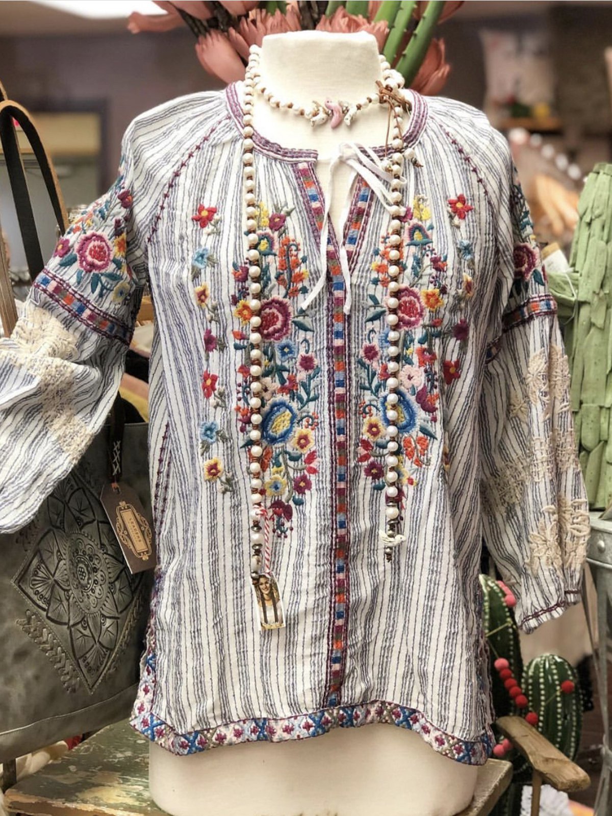 Boho Holiday Floral Cotton-Blend Shift Sweet Shirts & Tops