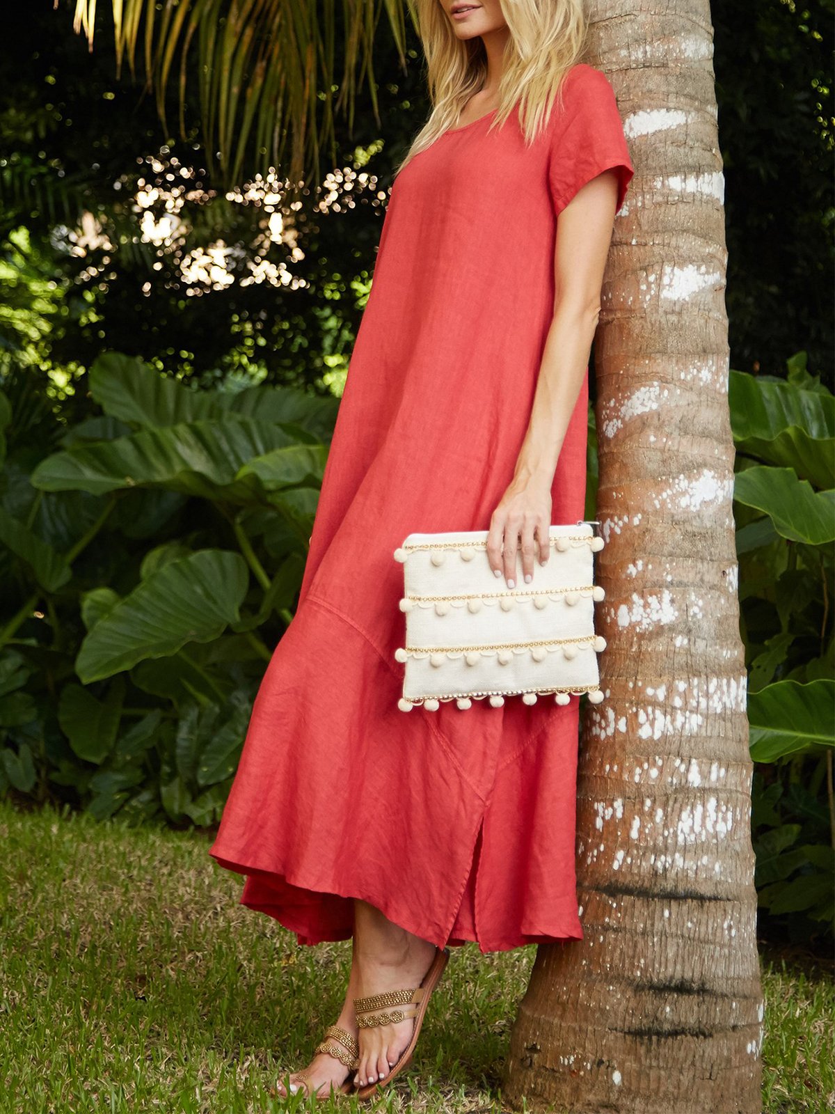 Round Neck Solid Short Sleeve Casual Dresses