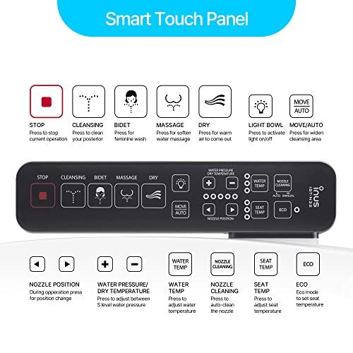 Warm Air Dryer, Smart Touch Panel, Heated Bidet Toilet Seat Elongated