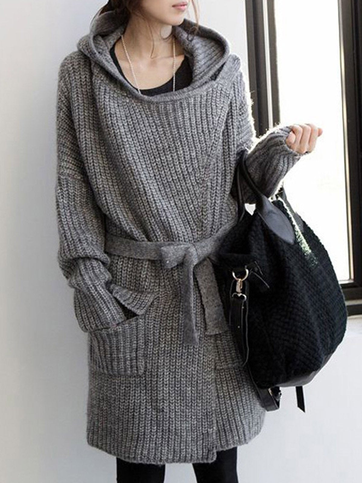 Knitted Long Sleeve Hoodie Casual Cardigan