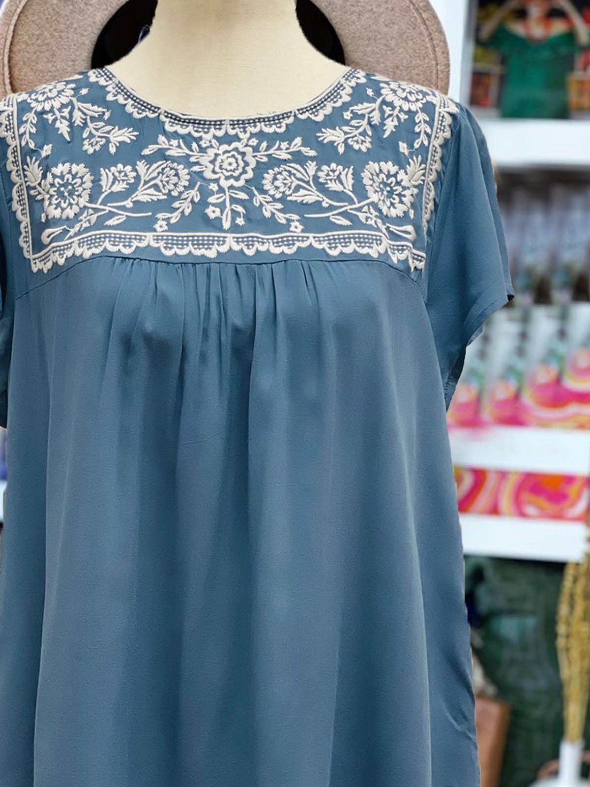 Short Sleeve Floral Casual Crew Neck Shirts & Tops