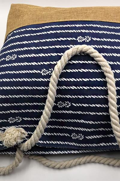 Women's Beach Casual Striped Zipper Canvas Tote Bag