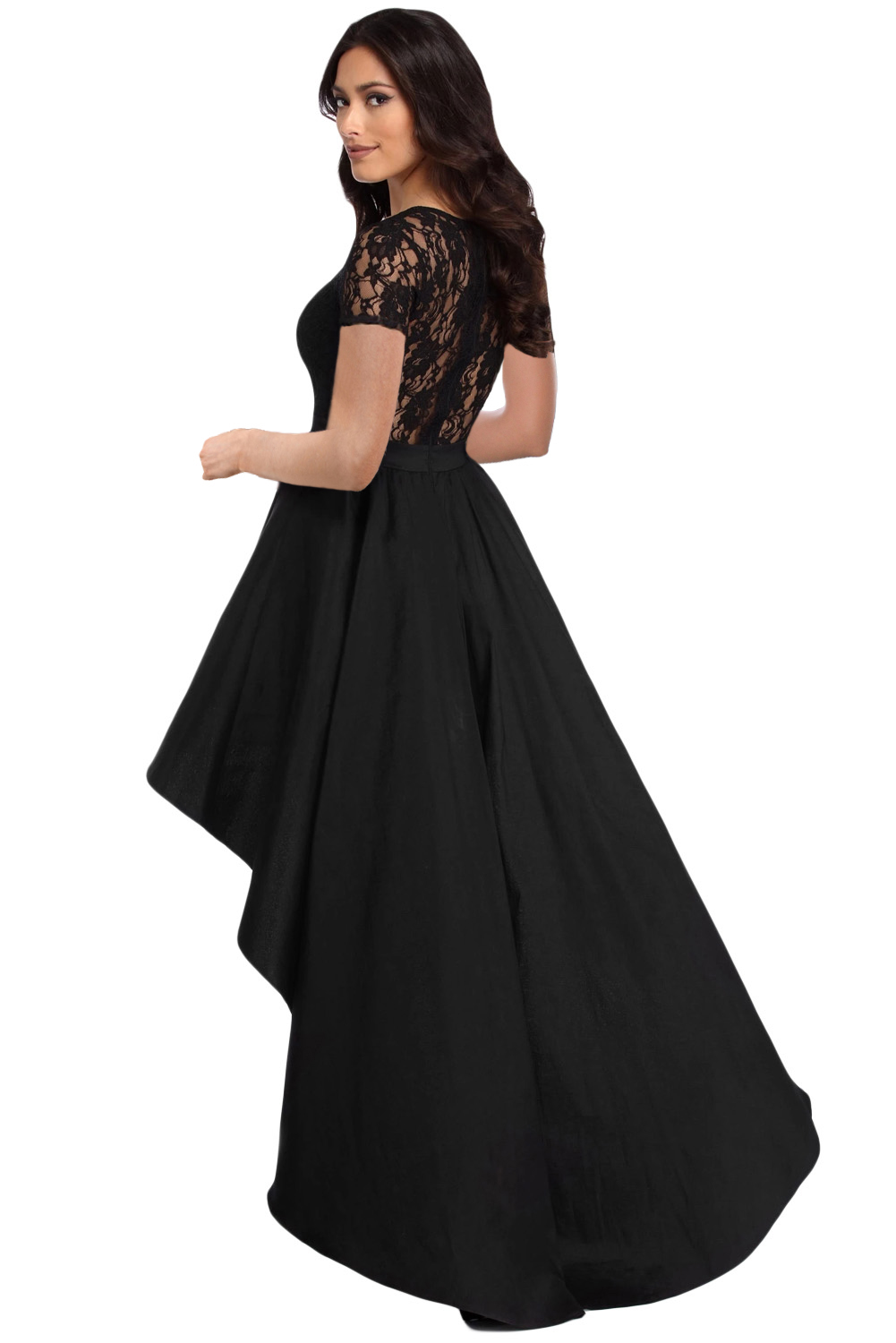 Black Lace Bodice Elegant Hi-low Party Dress