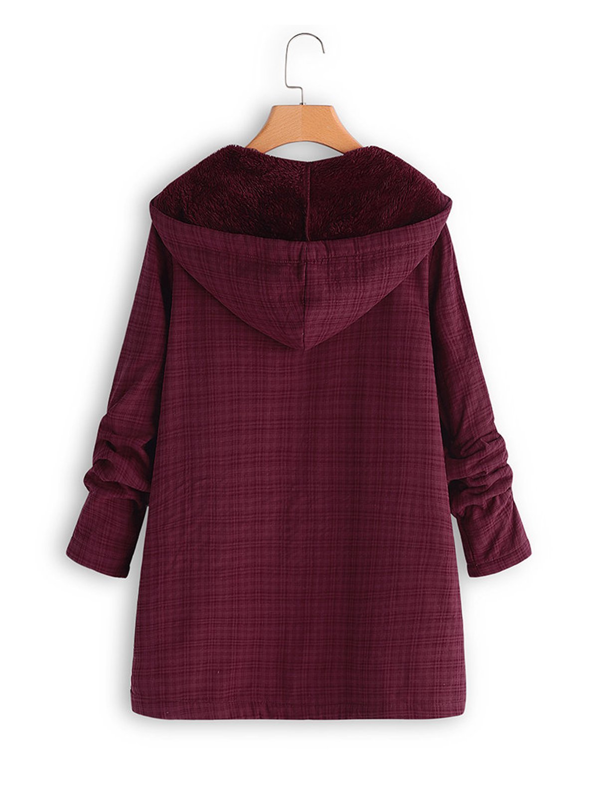 Wine Red Hoodie Zipper Solid Casual Coats