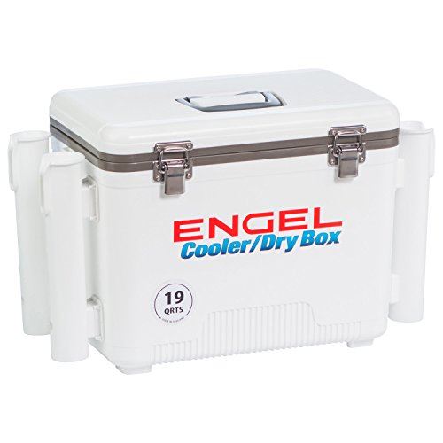 Engel 19 Quart Leak-Proof air-Tight drybox/Cooler with Rod Holders, White (UC19-RH)