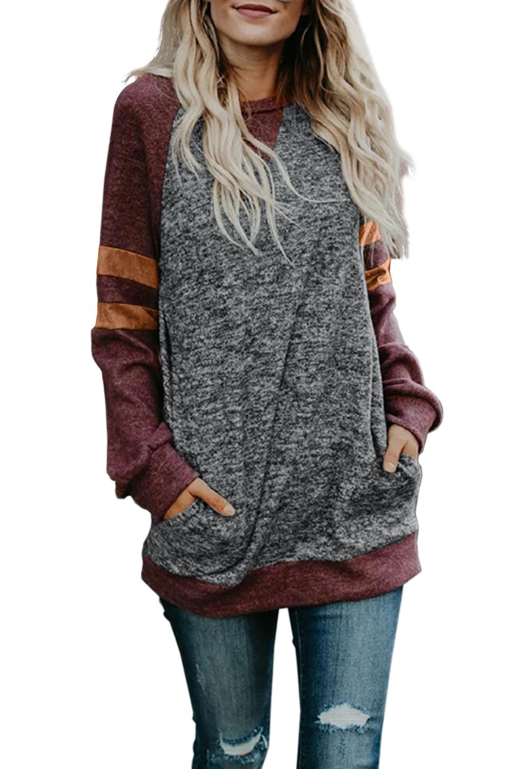 Red Fashion Casual Splice Loose Sweatshirt