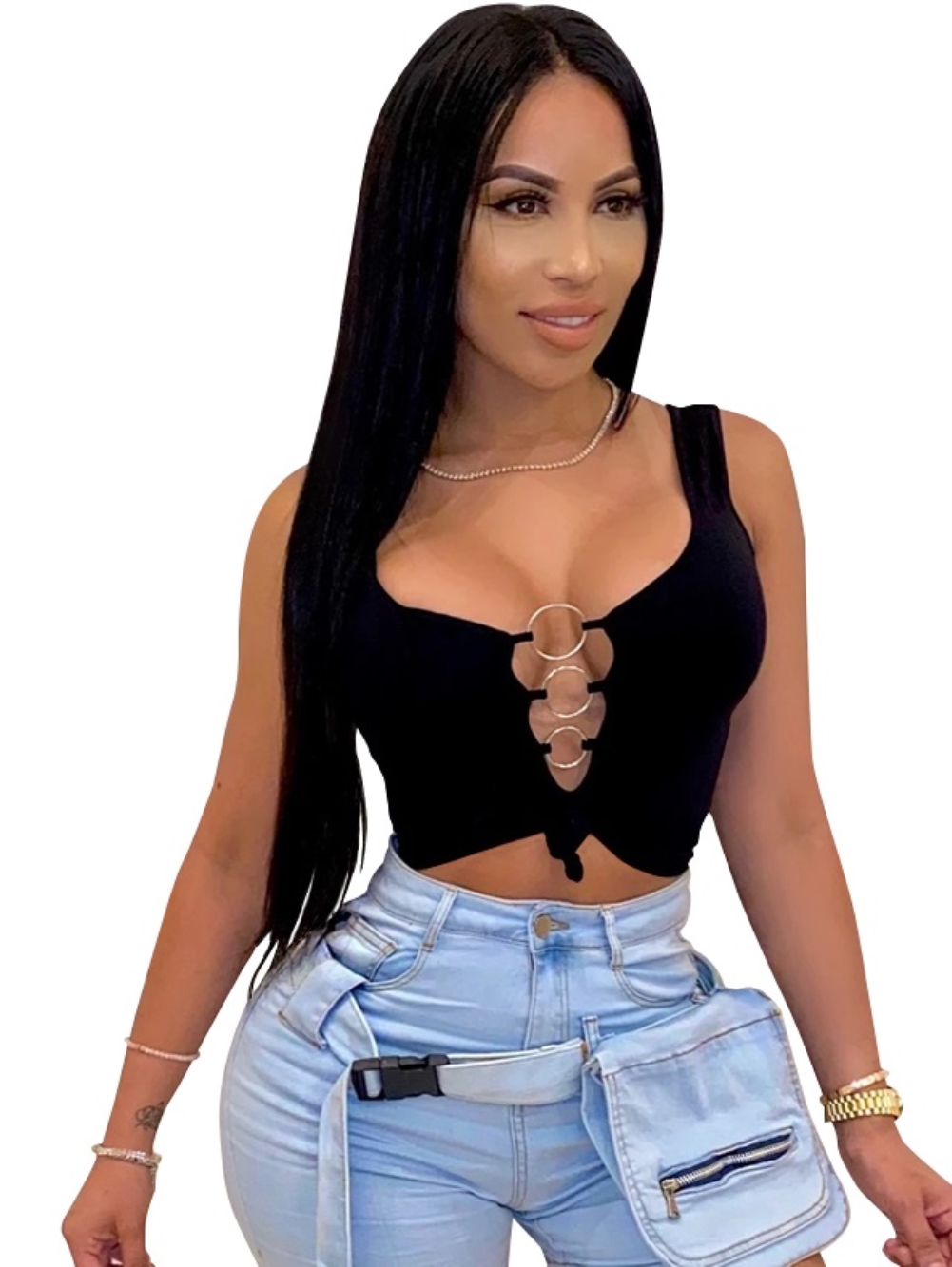 Sexy Sleeveless O-Rings Crop Top