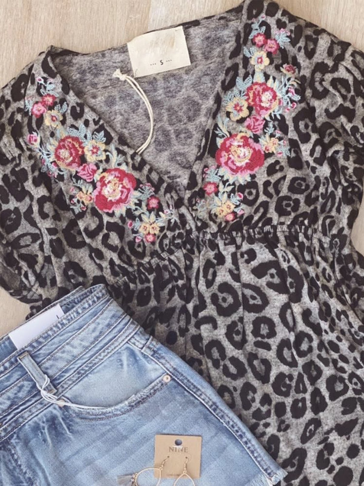 Leopard Shift Floral-Print Boho Shirts & Tops