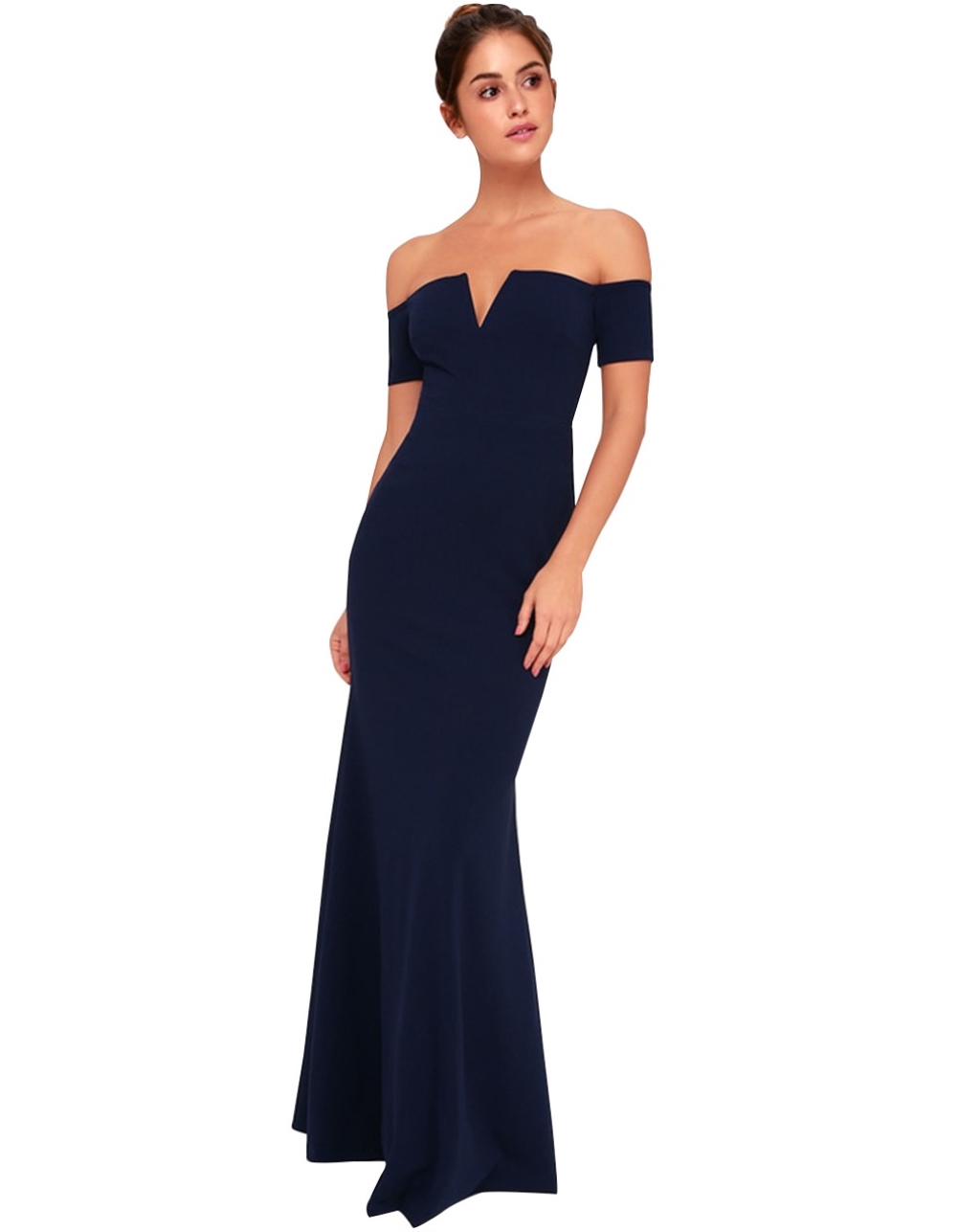 Plus Size Off Shoulder Mermaid Plain Evening Dress