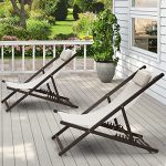 PURPLE LEAF Patio Outdoor Beach Sling Chair Folding Camping Chairs Canva Fishing Pool Side Chairs Set of 2 with Cushioned Headrest, White Diamond