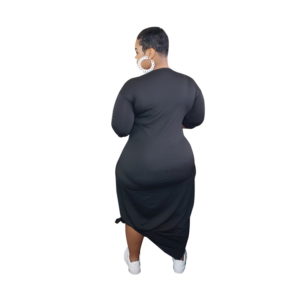 Plus Size Print O Neck Long Shirt Dress