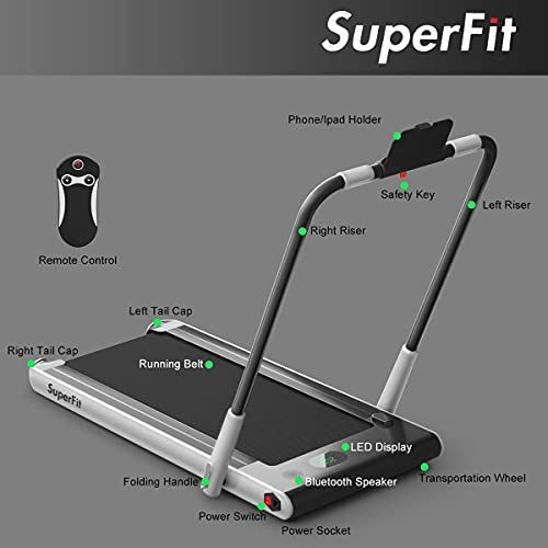 Goplus 2 in 1 Folding Treadmill, 2.25HP Under Desk Electric Superfit Treadmill,  APP Control, Remote Control- Silver