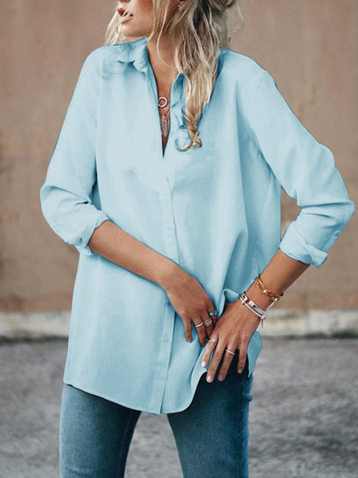 Paneled Blouses Long Sleeve Shirt Collar Casual Shirts