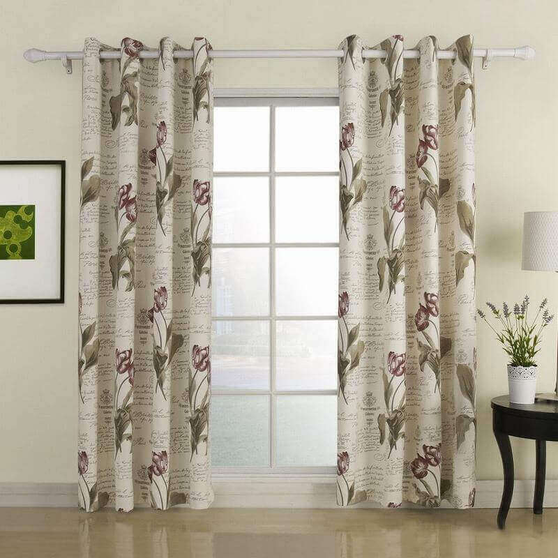 Nickel Grommet Polyester Cotton Blend Flower Letter Printed Blackout Lined Curtain Drape Sofitel