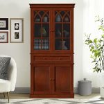 China Cabinet w/ Tempered Galss Doors, Linen Drawer & Adjustable Shelf