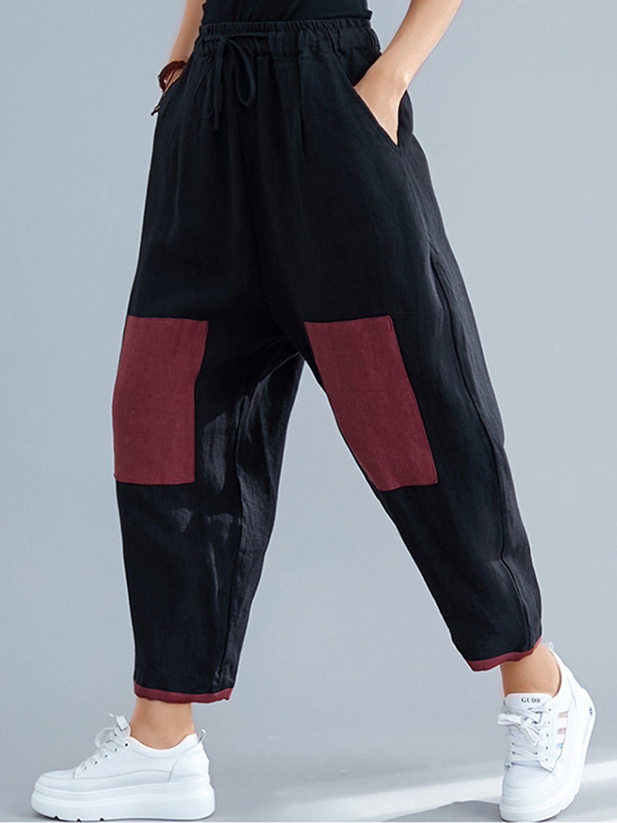 Plus Size Women Vintage Plain Casual Pants